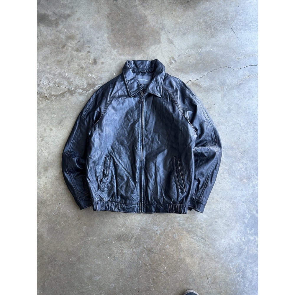 CROFT & BARROW Men's Genuine Leather Bomber Jacket Coat Black Size s